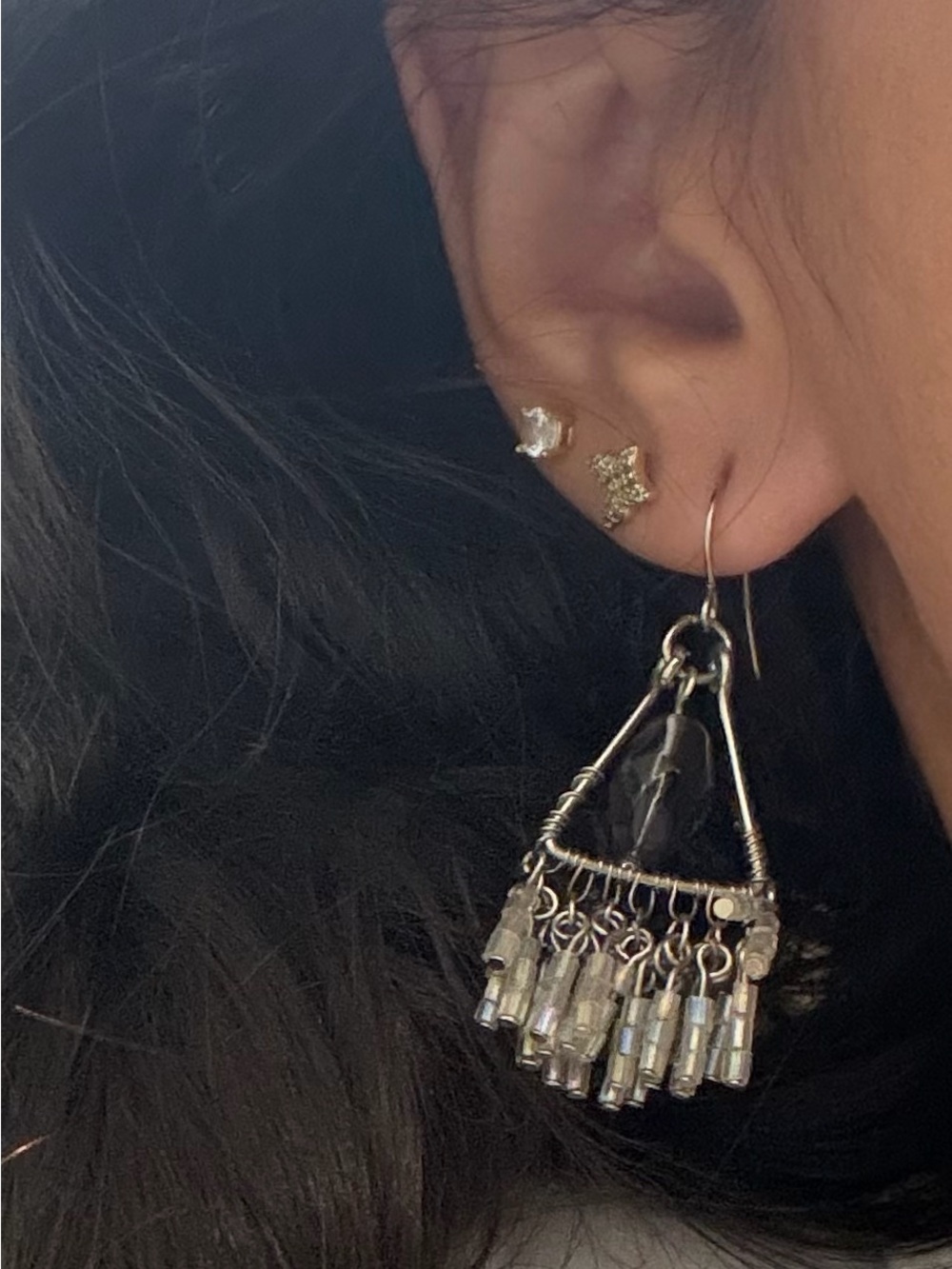 Handmade Silver Tone Tassel Drop Earrings - Silver